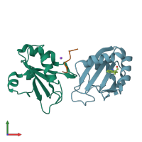 PDB entry 6hip coloured by chain, front view.