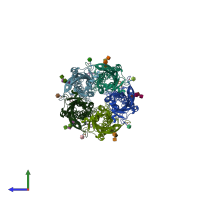 PDB entry 6hiq coloured by chain, side view.