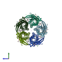 PDB entry 6hj3 coloured by chain, side view.