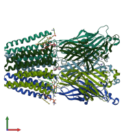 PDB entry 6hjb coloured by chain, front view.