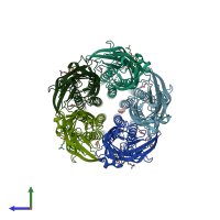 PDB entry 6hjb coloured by chain, side view.
