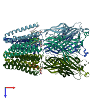 PDB entry 6hjb coloured by chain, top view.