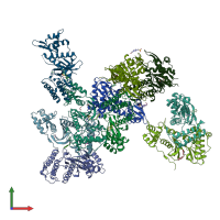 PDB entry 6hk6 coloured by chain, front view.