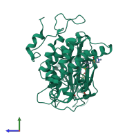 PDB entry 6hk7 coloured by chain, side view.