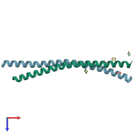PDB entry 6hk8 coloured by chain, top view.