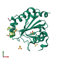 PDB entry 6hkq coloured by chain, front view.