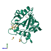 PDB entry 6hkq coloured by chain, side view.