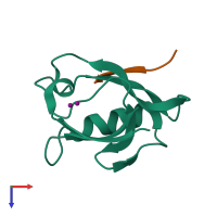 Hetero dimeric assembly 1 of PDB entry 6hks coloured by chemically distinct molecules, top view.