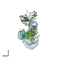 PDB entry 6hkw coloured by chain, side view.