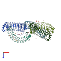 PDB entry 6hkw coloured by chain, top view.