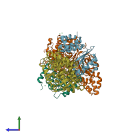 PDB entry 6hl2 coloured by chain, side view.