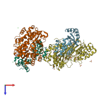 PDB entry 6hl2 coloured by chain, top view.