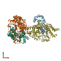 PDB entry 6hl4 coloured by chain, front view.
