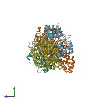 PDB entry 6hl4 coloured by chain, side view.