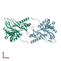 PDB entry 6hl9 coloured by chain, front view.