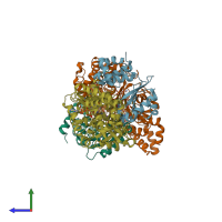 PDB entry 6hla coloured by chain, side view.