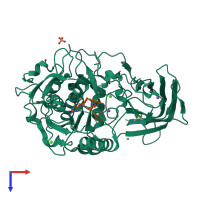 PDB entry 6hlb coloured by chain, top view.