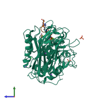 PDB entry 6hle coloured by chain, side view.