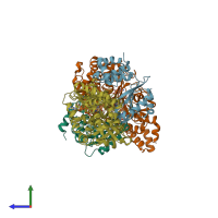 PDB entry 6hli coloured by chain, side view.