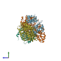 PDB entry 6hlj coloured by chain, side view.