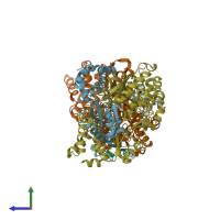 PDB entry 6hlm coloured by chain, side view.