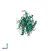 PDB entry 6hlp coloured by chain, side view.
