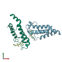 PDB entry 6hm0 coloured by chain, front view.