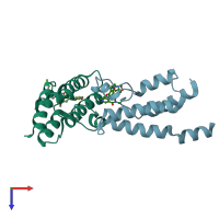 PDB entry 6hm0 coloured by chain, top view.