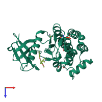 PDB entry 6hm7 coloured by chain, top view.