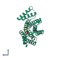 PDB entry 6hmt coloured by chain, side view.