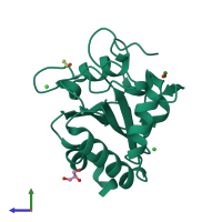 PDB entry 6hn3 coloured by chain, side view.