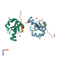 PDB entry 6hol coloured by chain, top view.
