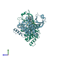 PDB entry 6hp9 coloured by chain, side view.