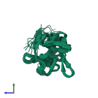 PDB entry 6hpi coloured by chain, ensemble of 20 models, side view.