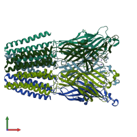 PDB entry 6hpp coloured by chain, front view.