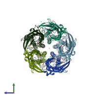 PDB entry 6hpp coloured by chain, side view.
