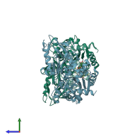 PDB entry 6hpu coloured by chain, side view.