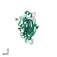 PDB entry 6hpv coloured by chain, side view.