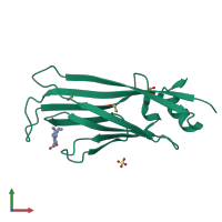 Monomeric assembly 1 of PDB entry 6hpy coloured by chemically distinct molecules, front view.
