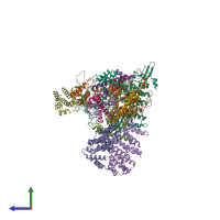 PDB entry 6hqa coloured by chain, side view.