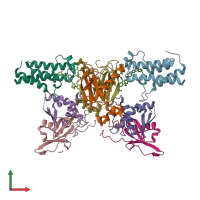 PDB entry 6hr2 coloured by chain, front view.