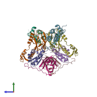 PDB entry 6hr2 coloured by chain, side view.