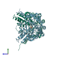 PDB entry 6hrh coloured by chain, side view.