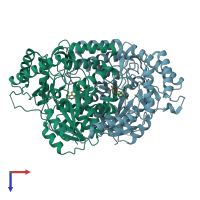 PDB entry 6hrh coloured by chain, top view.