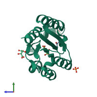 PDB entry 6hs8 coloured by chain, side view.