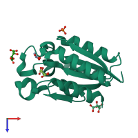 PDB entry 6hs8 coloured by chain, top view.