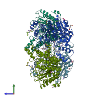 PDB entry 6hsh coloured by chain, side view.