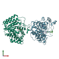 PDB entry 6hsk coloured by chain, front view.