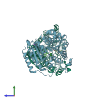 PDB entry 6hsk coloured by chain, side view.