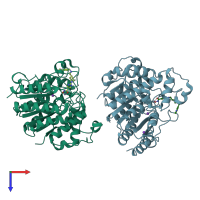 PDB entry 6hsk coloured by chain, top view.